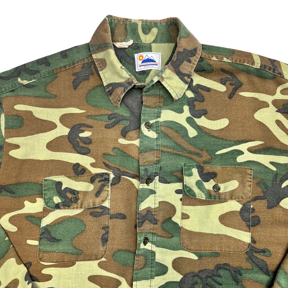 VTG‎ Sunshine Mountain Camo Flannel Shirt Mens 2XL Vintage Woodland Made USA